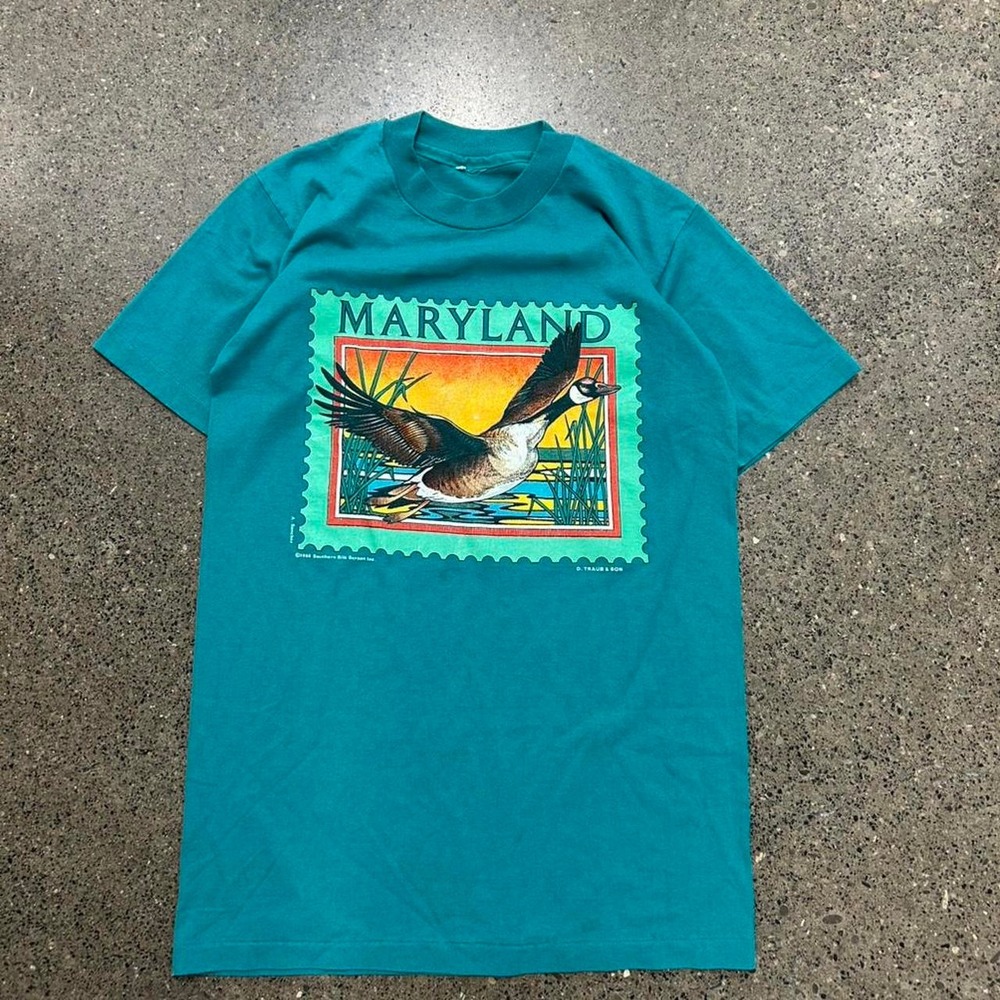 Vintage 80s Teal Single Stitch Annal Bird Nature T-Shirt (Size Medium)